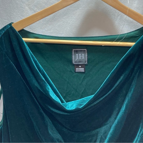 TOMMY HILFINGER VELVET GREEN PARTY DRESS RUCHING ZIP UP DRAPED NECK NWT SIZE 16 - Picture 8 of 15